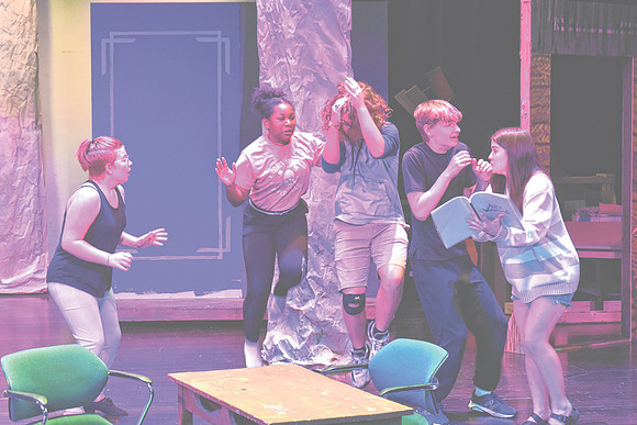 Cast members rehearse a scene from "Alice in Wonderland," Wednesday, Oct. 23, 2024, at Greenwood Community High School in Greenwood, Indiana. (Noah Crenshaw | Daily Journal)